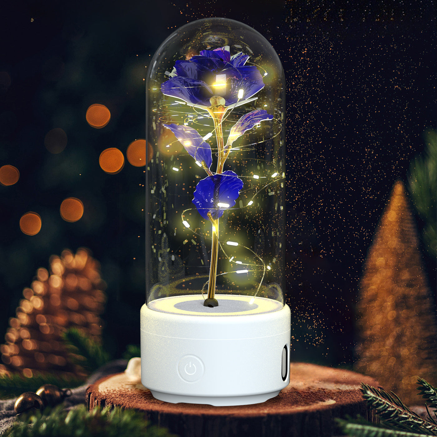 Creative 2 In 1 Rose Flowers LED Light And Bluetooth-compatible Speaker Valentine's Day Gift Rose Luminous Night Light Ornament In Glass Cover AekCraft