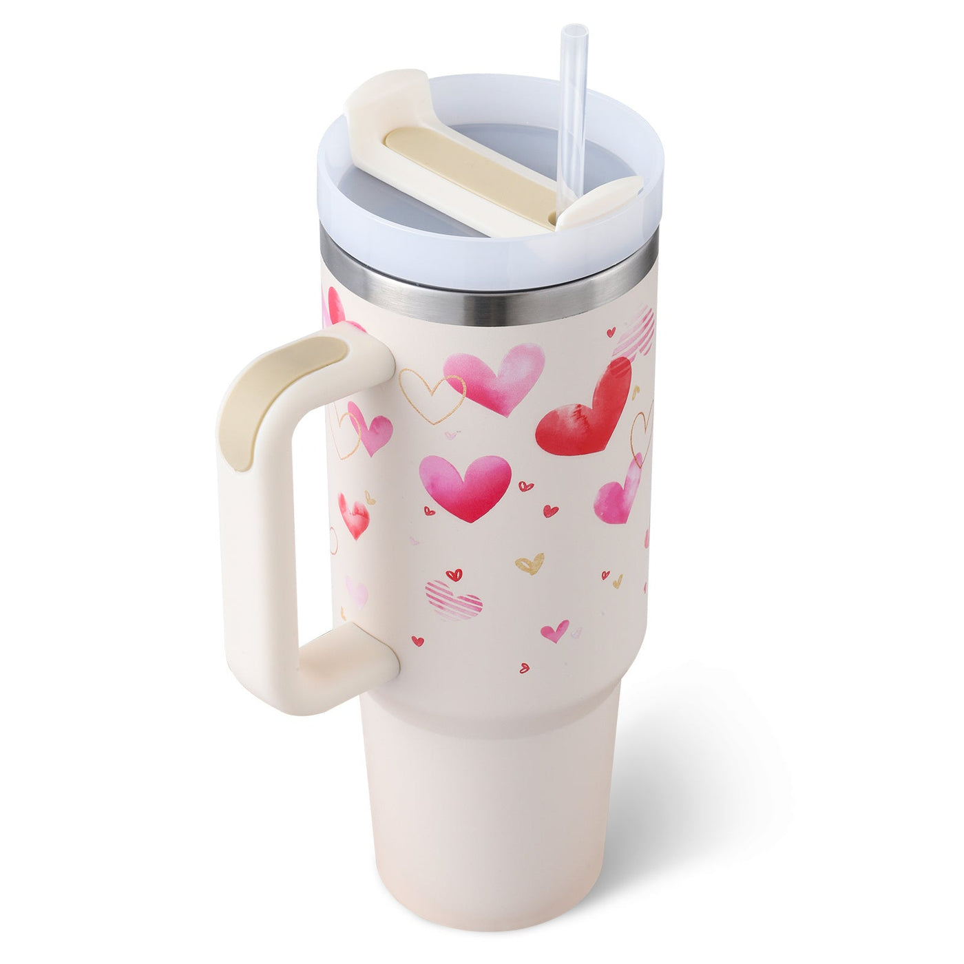 40 Oz Tumbler With Handle Straw Insulated, Stainless Steel Spill Proof Vacuum Coffee Cup Tumbler With Lid Tapered Mug Gifts For Valentine Lover Suitable For Car Gym Office Travel AekCraft