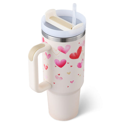 40 Oz Tumbler With Handle Straw Insulated, Stainless Steel Spill Proof Vacuum Coffee Cup Tumbler With Lid Tapered Mug Gifts For Valentine Lover Suitable For Car Gym Office Travel AekCraft