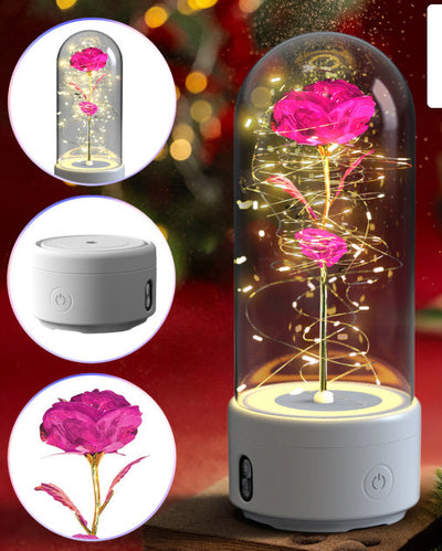 Creative 2 In 1 Rose Flowers LED Light And Bluetooth-compatible Speaker Valentine's Day Gift Rose Luminous Night Light Ornament In Glass Cover AekCraft
