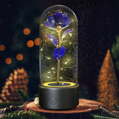 Creative 2 In 1 Rose Flowers LED Light And Bluetooth-compatible Speaker Valentine's Day Gift Rose Luminous Night Light Ornament In Glass Cover AekCraft