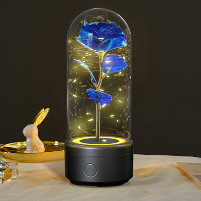 Creative 2 In 1 Rose Flowers LED Light And Bluetooth-compatible Speaker Valentine's Day Gift Rose Luminous Night Light Ornament In Glass Cover AekCraft