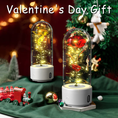 Creative 2 In 1 Rose Flowers LED Light And Bluetooth-compatible Speaker Valentine's Day Gift Rose Luminous Night Light Ornament In Glass Cover AekCraft