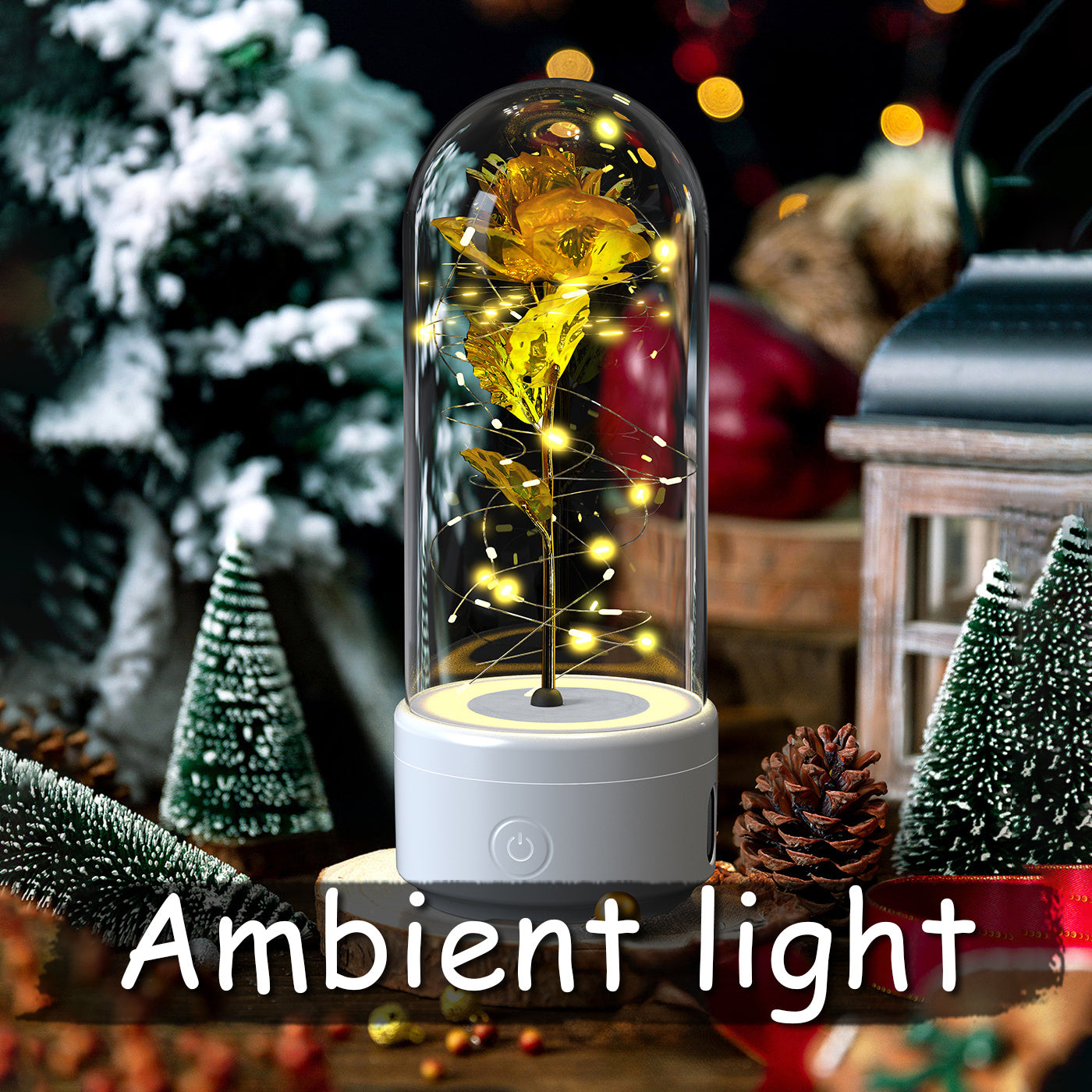 Creative 2 In 1 Rose Flowers LED Light And Bluetooth-compatible Speaker Valentine's Day Gift Rose Luminous Night Light Ornament In Glass Cover AekCraft