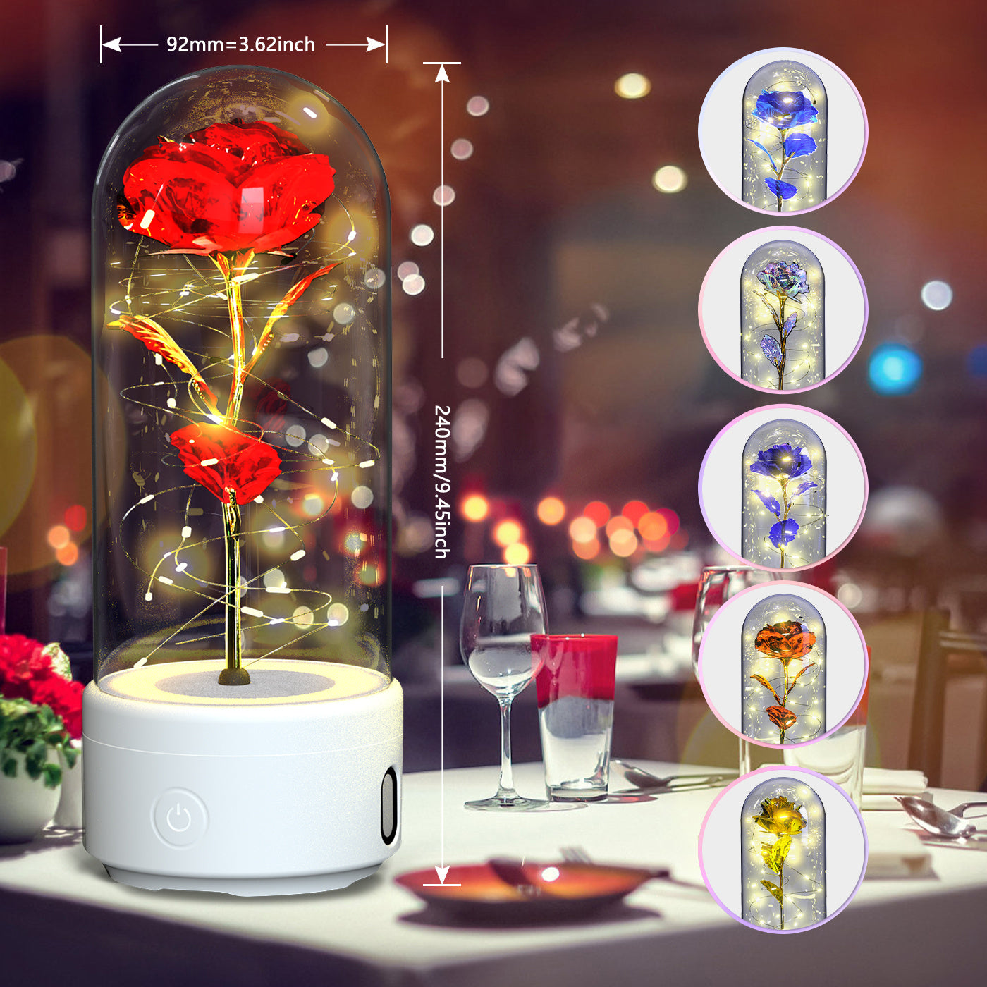 Creative 2 In 1 Rose Flowers LED Light And Bluetooth-compatible Speaker Valentine's Day Gift Rose Luminous Night Light Ornament In Glass Cover AekCraft