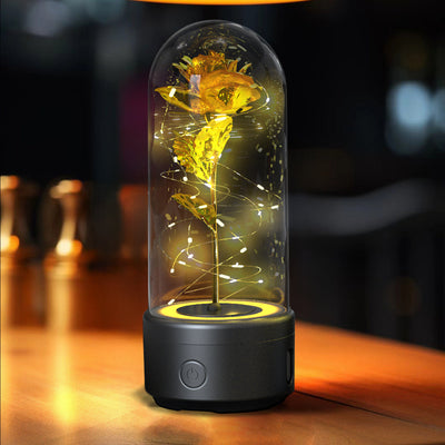 Creative 2 In 1 Rose Flowers LED Light And Bluetooth-compatible Speaker Valentine's Day Gift Rose Luminous Night Light Ornament In Glass Cover AekCraft