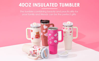 40 Oz Tumbler With Handle Straw Insulated, Stainless Steel Spill Proof Vacuum Coffee Cup Tumbler With Lid Tapered Mug Gifts For Valentine Lover Suitable For Car Gym Office Travel AekCraft