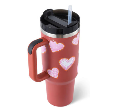 40 Oz Tumbler With Handle Straw Insulated, Stainless Steel Spill Proof Vacuum Coffee Cup Tumbler With Lid Tapered Mug Gifts For Valentine Lover Suitable For Car Gym Office Travel AekCraft