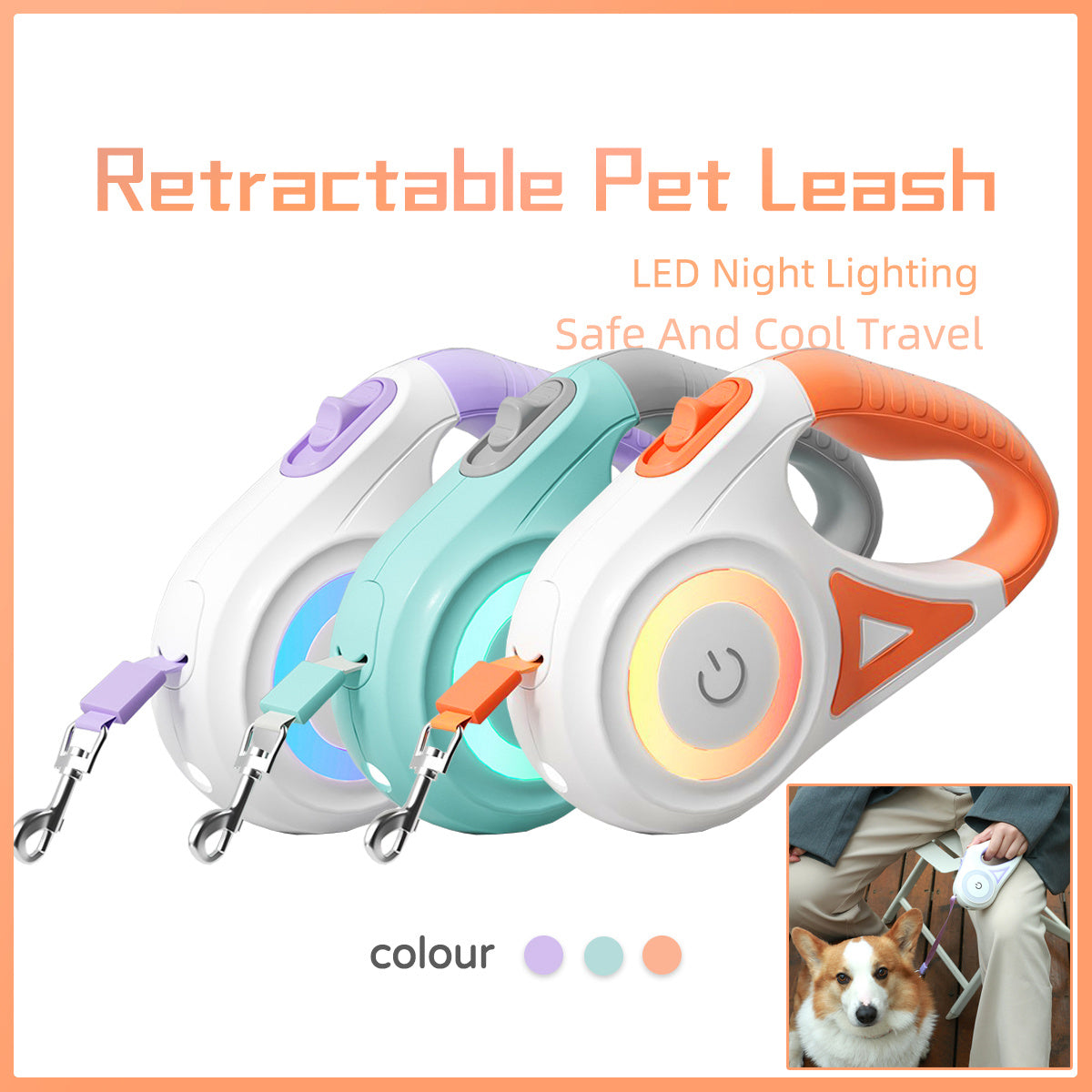 Dog Leash Retractable Leash And Dog Collar Spotlight Automatic Pet Dog Cat Traction Rope For Small Medium Dogs Pet Product AekCraft