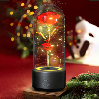 Creative 2 In 1 Rose Flowers LED Light And Bluetooth-compatible Speaker Valentine's Day Gift Rose Luminous Night Light Ornament In Glass Cover AekCraft