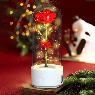 Creative 2 In 1 Rose Flowers LED Light And Bluetooth-compatible Speaker Valentine's Day Gift Rose Luminous Night Light Ornament In Glass Cover AekCraft