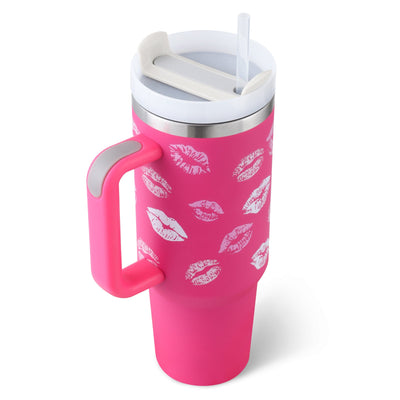 40 Oz Tumbler With Handle Straw Insulated, Stainless Steel Spill Proof Vacuum Coffee Cup Tumbler With Lid Tapered Mug Gifts For Valentine Lover Suitable For Car Gym Office Travel AekCraft