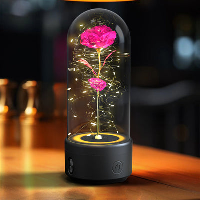 Creative 2 In 1 Rose Flowers LED Light And Bluetooth-compatible Speaker Valentine's Day Gift Rose Luminous Night Light Ornament In Glass Cover AekCraft