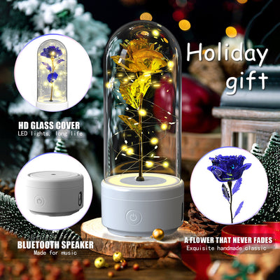 Creative 2 In 1 Rose Flowers LED Light And Bluetooth-compatible Speaker Valentine's Day Gift Rose Luminous Night Light Ornament In Glass Cover AekCraft