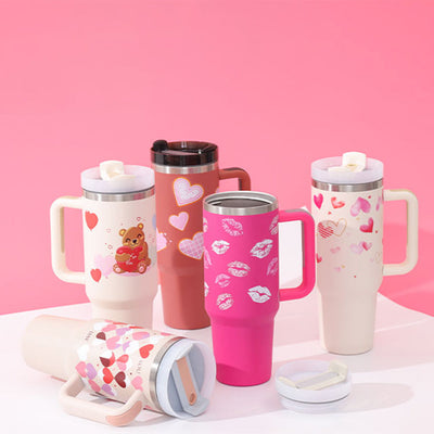 40 Oz Tumbler With Handle Straw Insulated, Stainless Steel Spill Proof Vacuum Coffee Cup Tumbler With Lid Tapered Mug Gifts For Valentine Lover Suitable For Car Gym Office Travel AekCraft