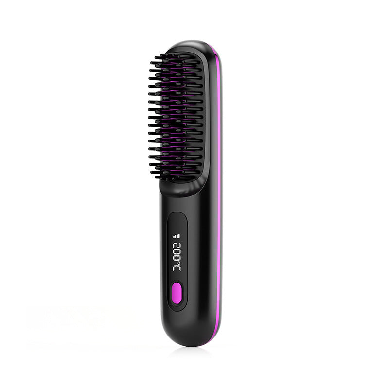 2 In 1 Straight Hair Comb Wireless Hair Straightener Brush Hair Fast Heating Portable Hot Curler USB Charging AekCraft