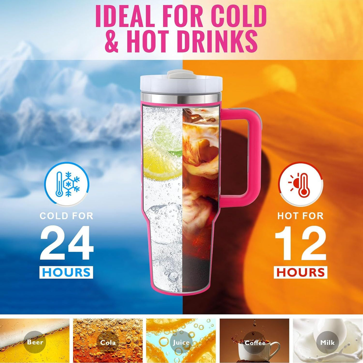 40 Oz Tumbler With Handle Straw Insulated, Stainless Steel Spill Proof Vacuum Coffee Cup Tumbler With Lid Tapered Mug Gifts For Valentine Lover Suitable For Car Gym Office Travel AekCraft